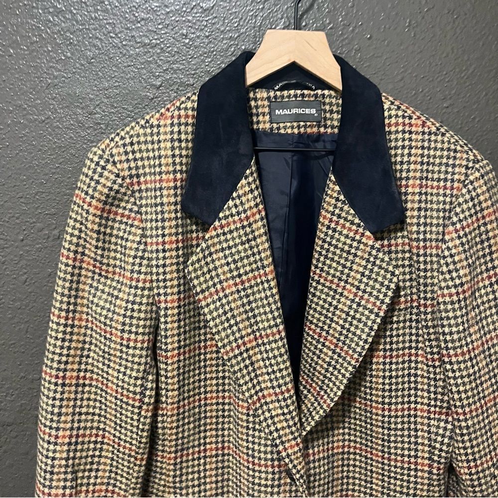 Vintage Maurice’s Houndstooth Suede Accent Blazer Large - Picture 2 of 11